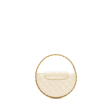 Chanel round clutch patent leather white  (microchip)