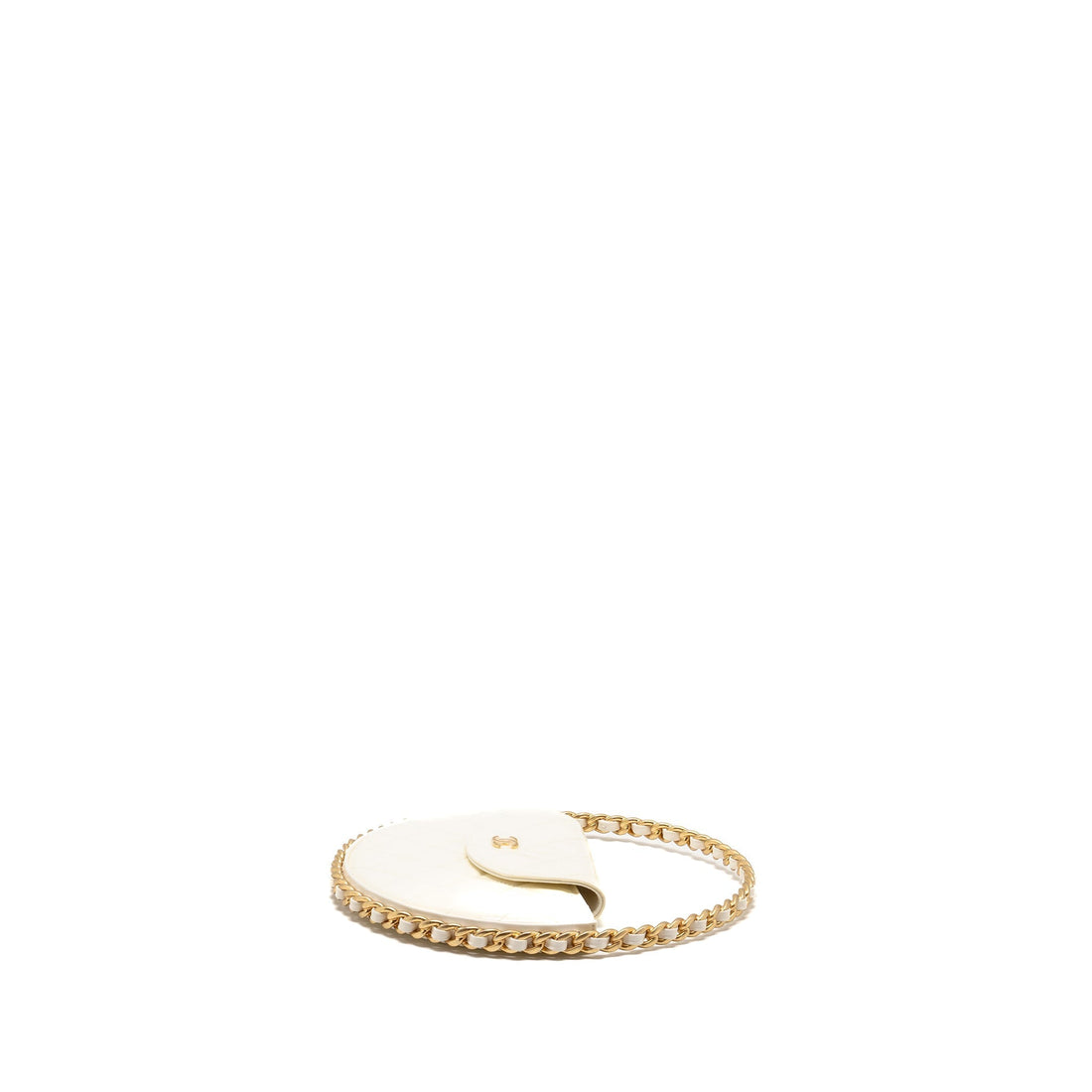 Chanel round clutch patent leather white  (microchip)