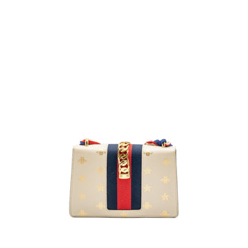 Gucci Small Sylvia Bag Bee and Star Printed Calfskin White