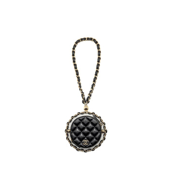 Chanel 22c Quilted Round Clutch With Chain Lambskin Black L