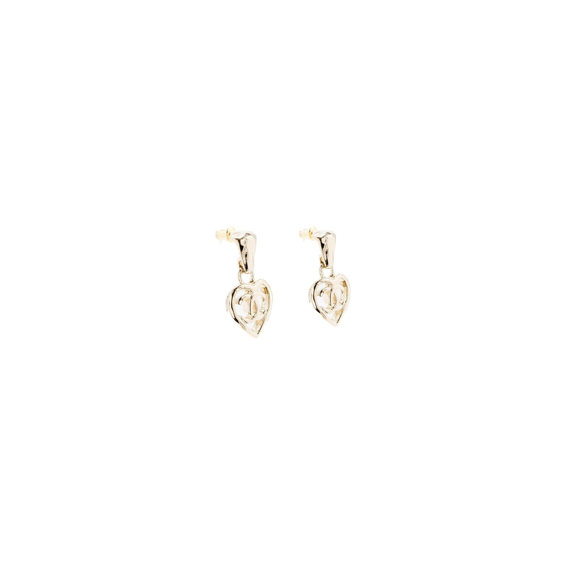 Chanel Heart Shape Dropped Earring Light Gold Tone
