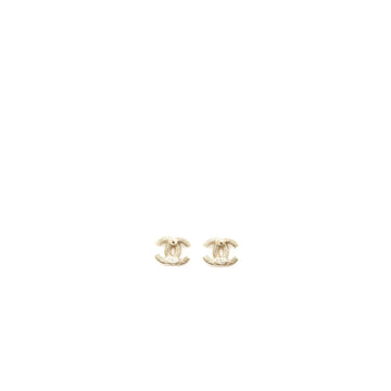 Chanel Classic CC Logo Earrings Crystal Light Gold Tone