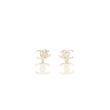 Chanel Double CC with CC Drop Earrings Crystal Light Gold Tone