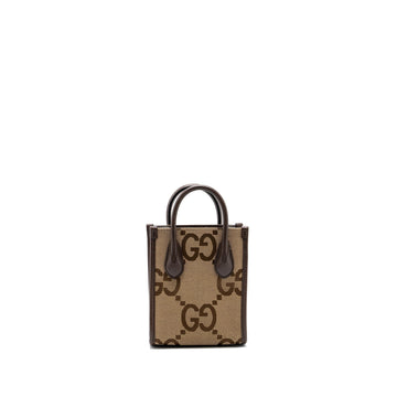 Gucci MINI JUMBO GG TOTE BAG CANVAS / LEATHER CAMEL / EBONY