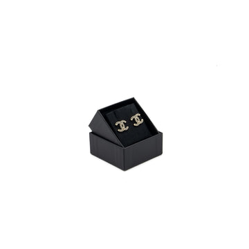 Chanel CC Logo Earrings Crystal Light Gold Tone