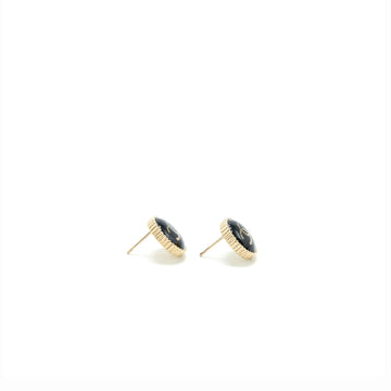 Chanel Round CC Logo Earrings Black/Gold In Gold Tone