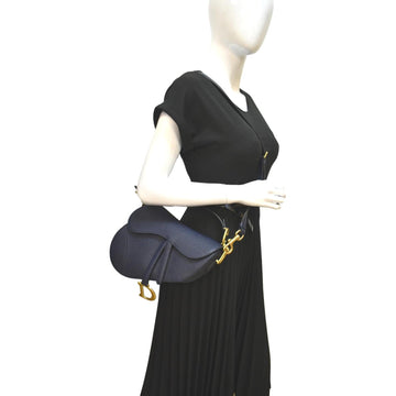 CHRISTIAN DIOR Saddle Grained Calfskin Leather Shoulder Bag Royal Blue
