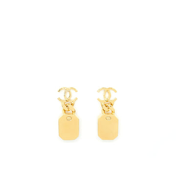 Chanel CC Logo And Crystal Drop Earring Gold Tone