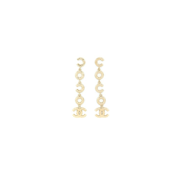 Chanel Coco Letter Drop Earrings Light Gold Tone