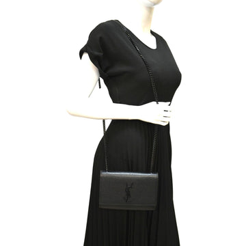 YVES SAINT LAURENT Kate Leather Chain Clutch Crossbody Bag Black