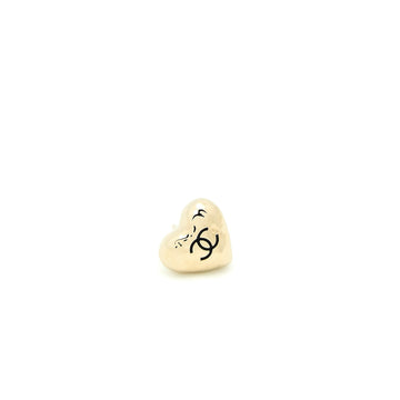 Chanel Small Heart Logo Earrings Light Gold Tone