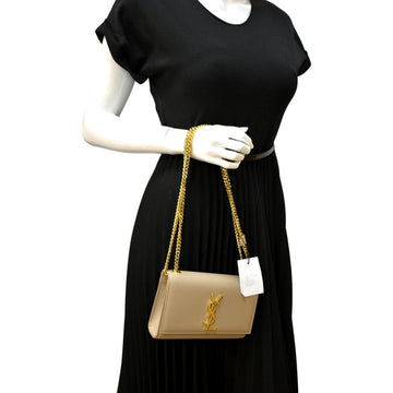 YVES SAINT LAURENT Kate Leather Chain Clutch Crossbody Bag Beige