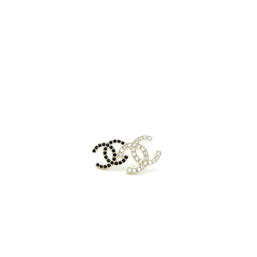 Chanel Double CC Logo Crystal Earrings Black and White Light Gold Tone