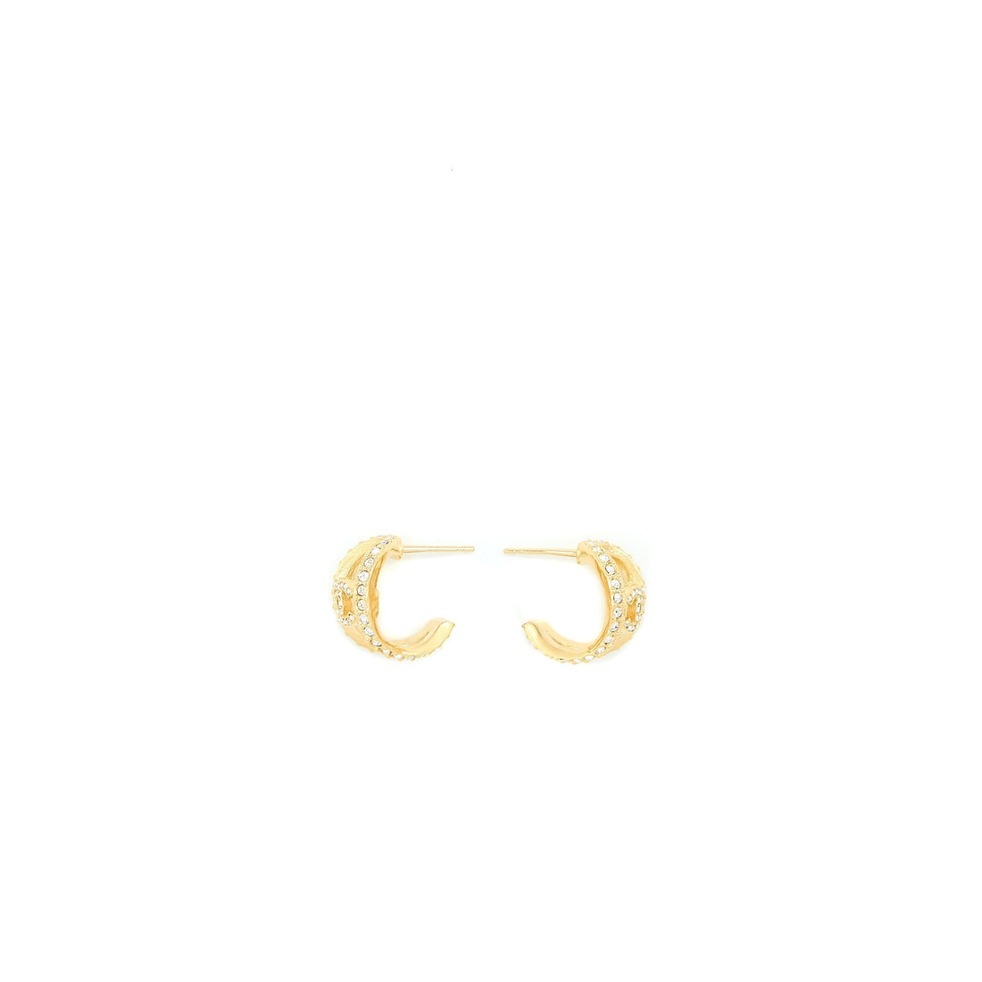 Chanel CC Logo Earrings Crystal Light Gold Tone