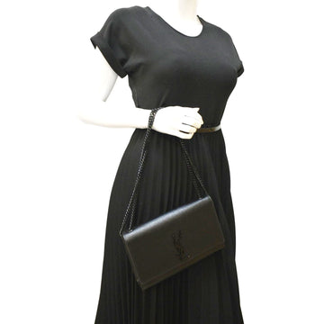 YVES SAINT LAURENT Kate Leather Chain Clutch Crossbody Bag Black