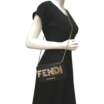 FENDI Studded Logo Woc Leather Crossbody Clutch Black