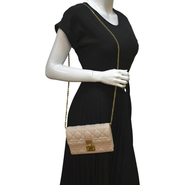 CHRISTIAN DIOR Dioraddict Quilted Lambskin Leather Crossbody Bag Dusty Pink