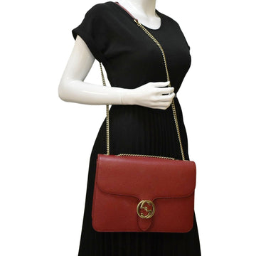 GUCCI Interlocking GG Calfskin Leather Crossbody Bag Red 510303
