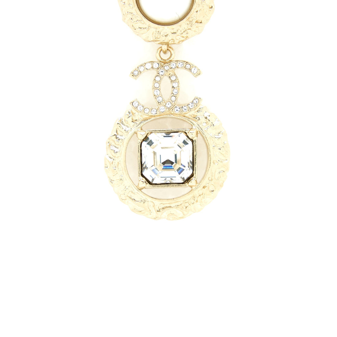 Chanel CC Logo With Pearls And Square Crystals Earrings L