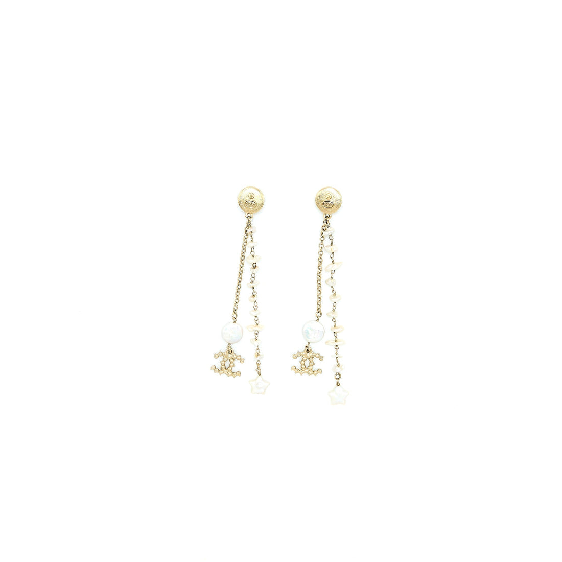 Chanel Pearl Drop Earring With CC Logo Light Gold Tone