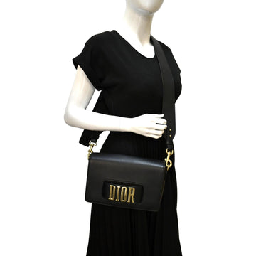 CHRISTIAN DIOR Dio(r)evolution Flap Calfskin Crossbody Bag Black