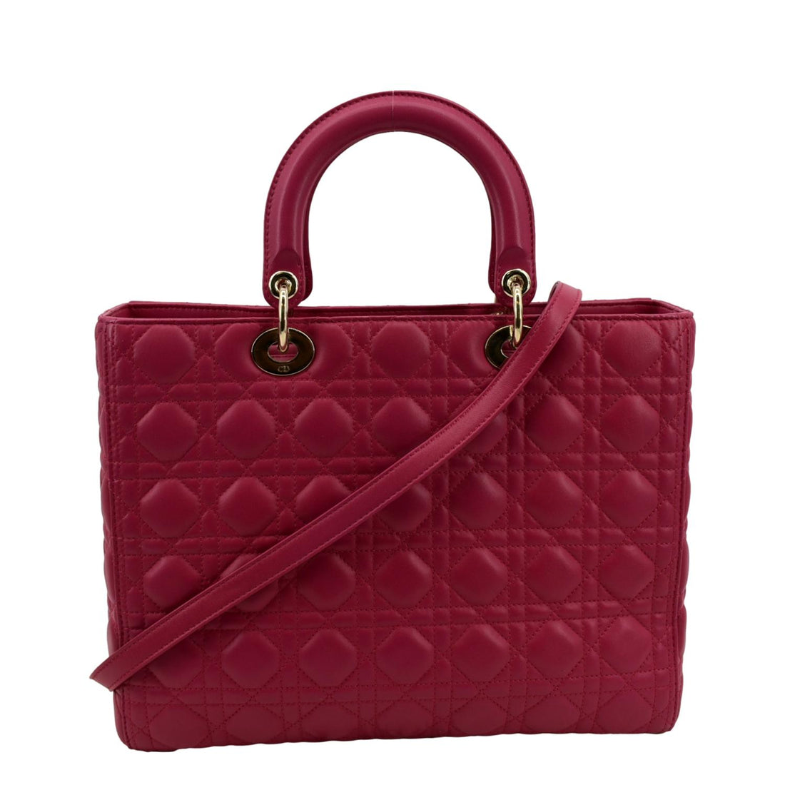 CHRISTIAN DIOR Large Lady Dior Cannage Lambskin Shoulder Bag Pink