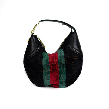 Gucci Velvet Horsebit Embossed Glam Hobo Black