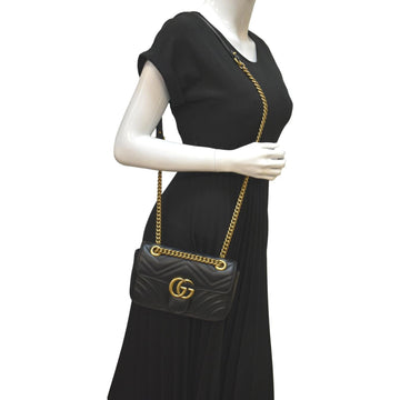 GUCCI GG Marmont Mini Leather Shoulder Bag Black 446744
