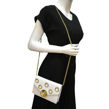 FENDI F Envelope Wallet on Chain Leather Crossbody Bag White