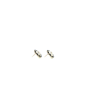 Chanel Round Pearl/Crystal/Leather Chain Earring Light Gold Tone