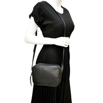 GUCCI Bree Mini GG Microguccissima Leather Crossbody Bag Black 449413
