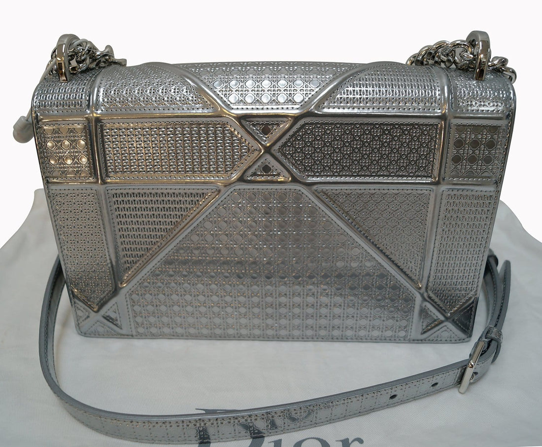 CHRISTIAN DIOR Handbags - Diorama Silver Perforated Leather Bag