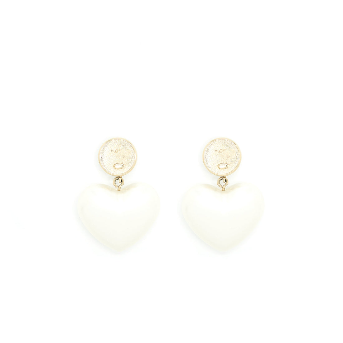 Chanel 21B Giant CC Heart Drop Earrings Light Gold Tone