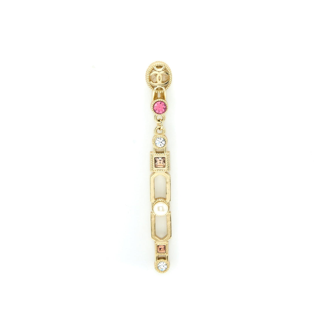 Chanel Dropped Earrings Crystal/Pearl Light Gold Tone
