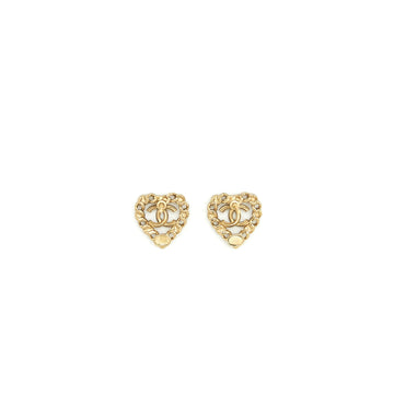 Chanel Heart With CC Logo Earring Light Gold Tone