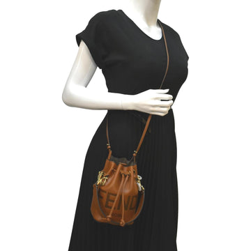 FENDI Mon Tresor Leather Bucket Crossbody Bag Brown
