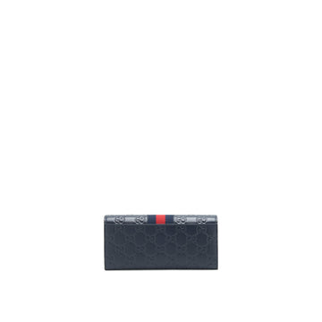 Gucci Men's Signature Web Leather Long Wallet In Dark Navy