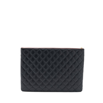 Chanel Quilted Zip and Flap Pouch/Clutch Large Model Lambskin Black L