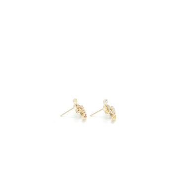 Chanel CC Logo Earrings Crystal Multicolour Light Gold Tone