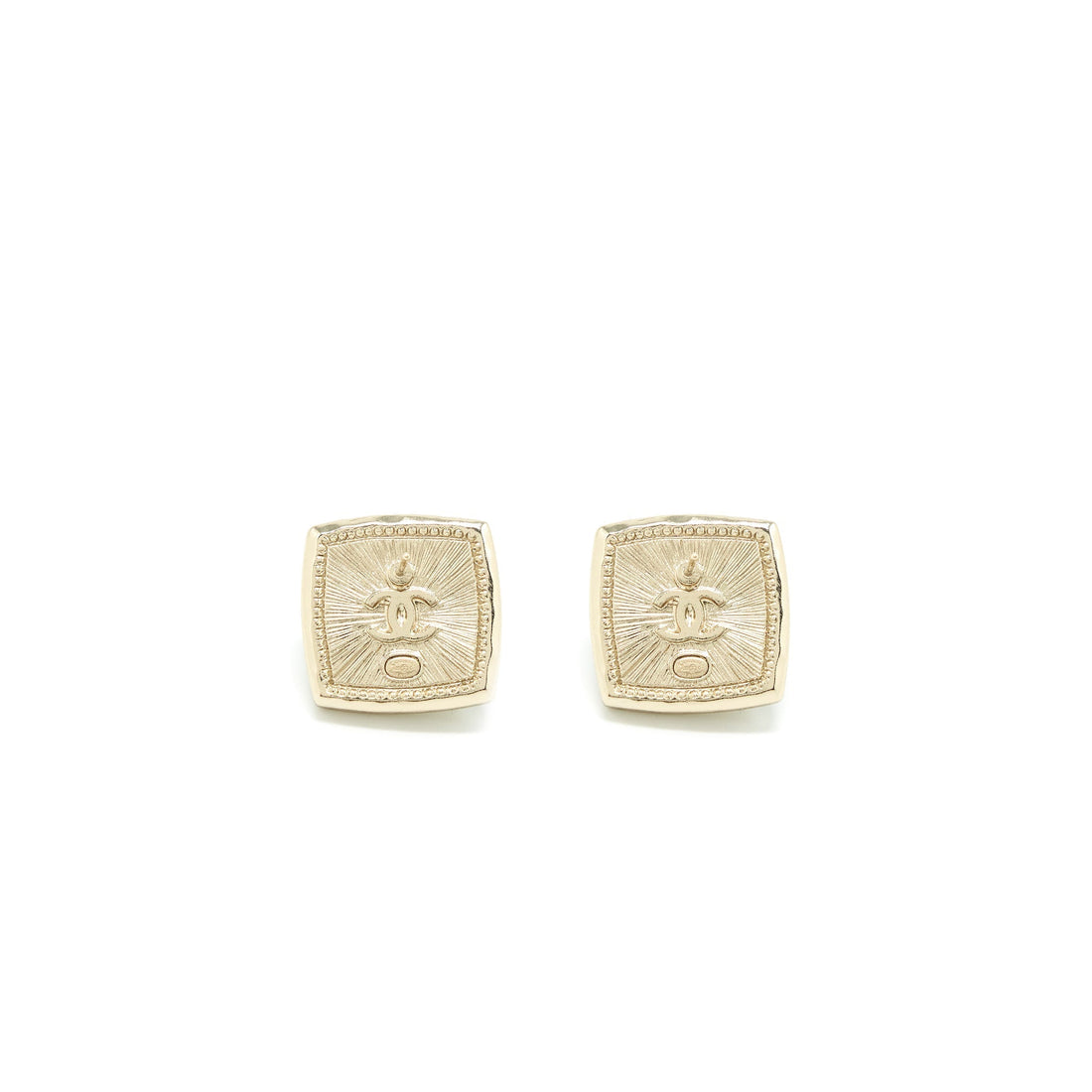 Chanel Cube CC Earrings Light Gold Tone