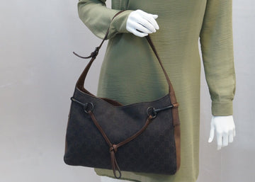 GUCCI GG Pattern Horsebit Dark Brown Shoulder Bag