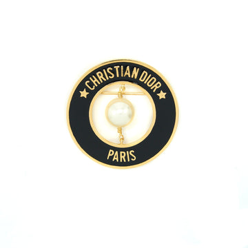 Christian Dior Round Pearl Brooch Black