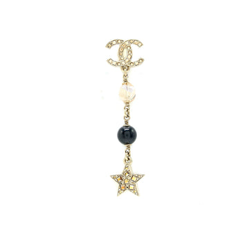 Chanel CC Logo With Crystals Star Drop Earring Light Gold Tone