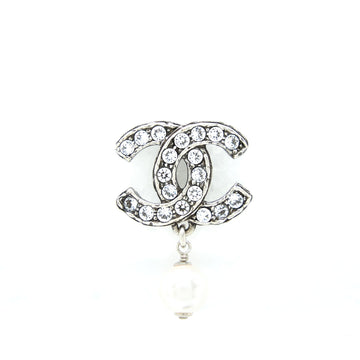 Chanel Crystal CC Earrings With Dropping Pearl