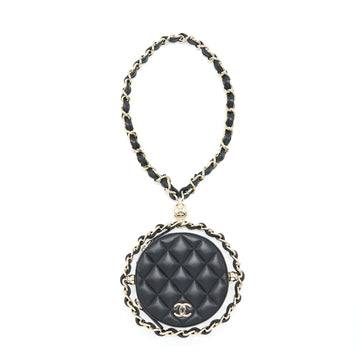 Chanel Round Clutch With Chain Lambskin Black L