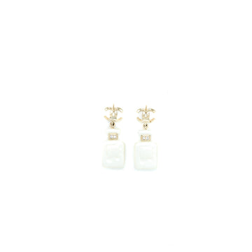 Chanel No.5 Perfume Bottle CC Logo Drop Crystal/Pearl Earrings Light Gold Tone