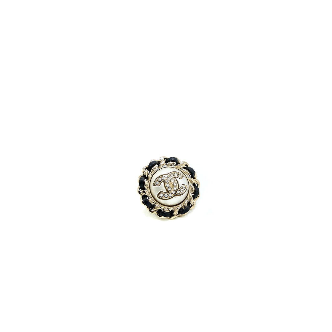 Chanel Round CC Leather/ Crystal Earrings L