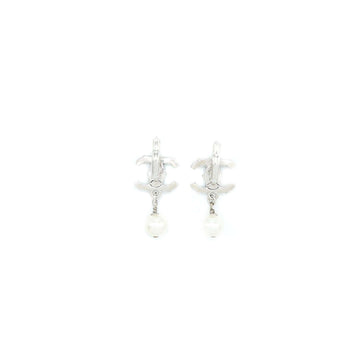 Chanel Pearl Drop CC Logo Earrings Enamel/Pearl Multicolour Silver Tone