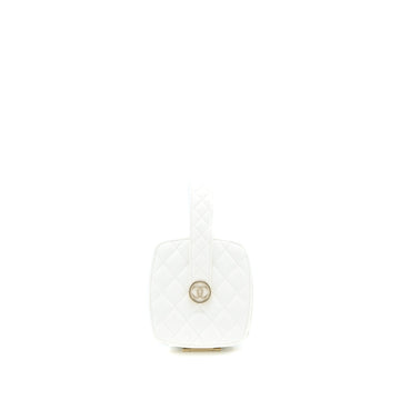 Chanel Quilted Clutch Bag Lambskin White L