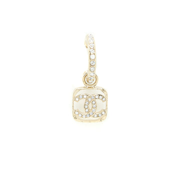 Chanel 23P Square CC Logo Drop Earrings Crystal Light Gold Tone